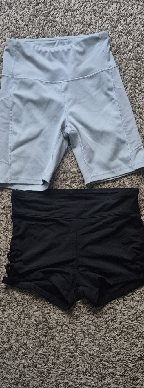 Black High-Waist Athletic Shorts & Light Blue Bike Shorts Set Size S